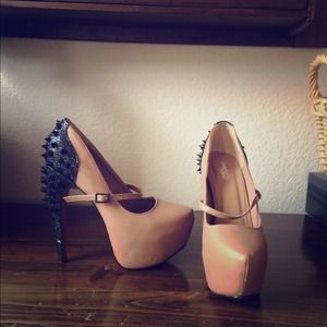 Nude Mary Jane Platform with black Studed heel