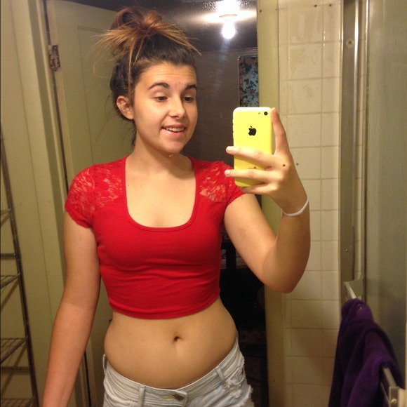 Red lace crop top.