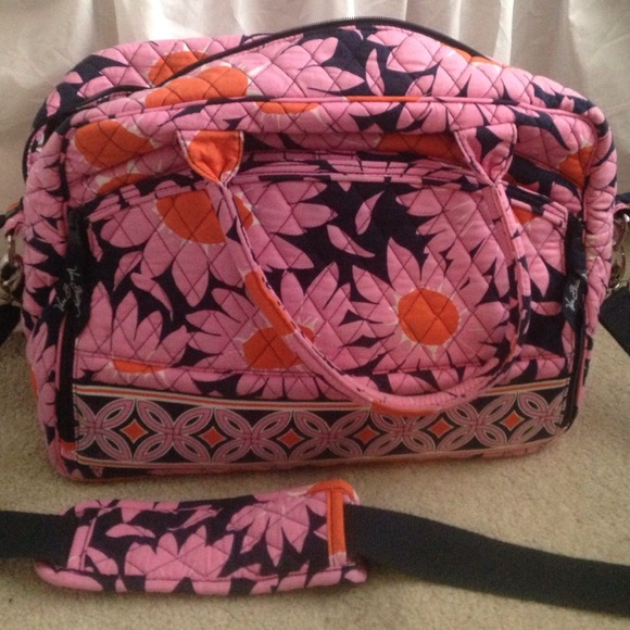Vera Bradley navy, pink, and orange messenger bag