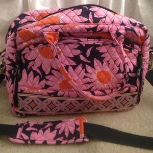 Vera Bradley navy, pink, and orange messenger bag