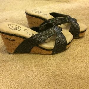 Black glitter wedges