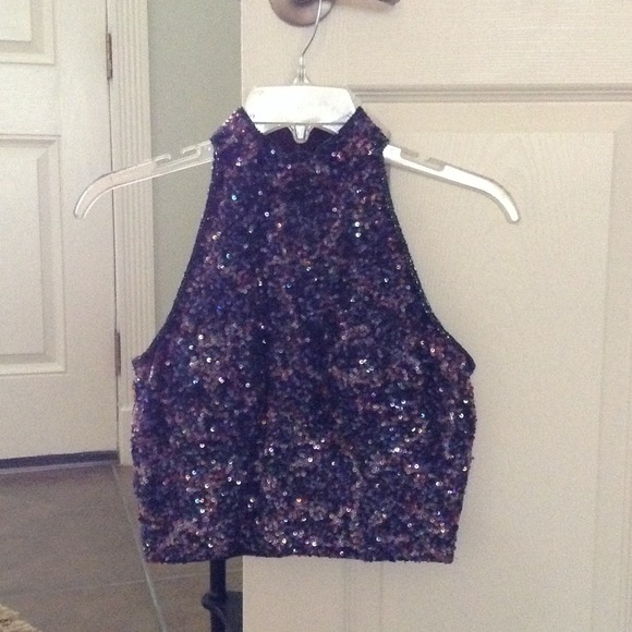 Sequined Halter Crop Top