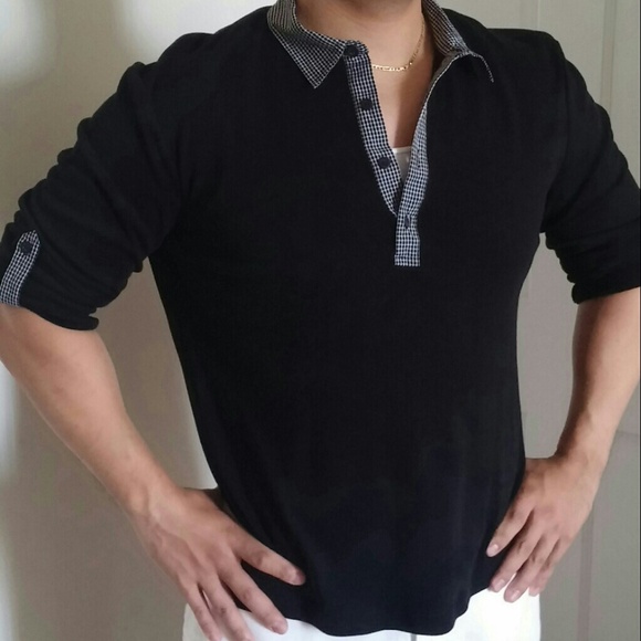 H&M long sleeve black and plaid shirt - Picture 2 of 4