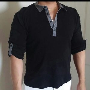 H&M long sleeve black and plaid shirt