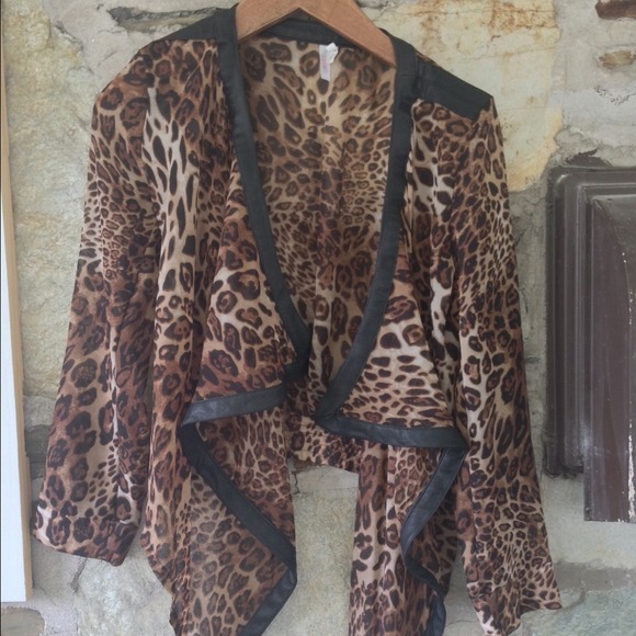 Leopard Leather Hopes Zipper Back sheer cardigan