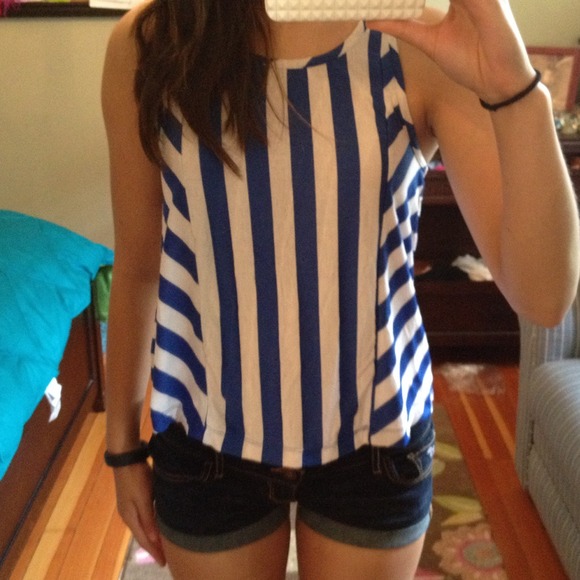Blue and White Striped Tank