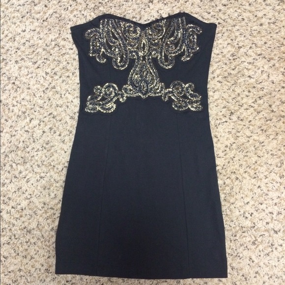 SOLD‼️Free People Gold Beaded Strapless Dress