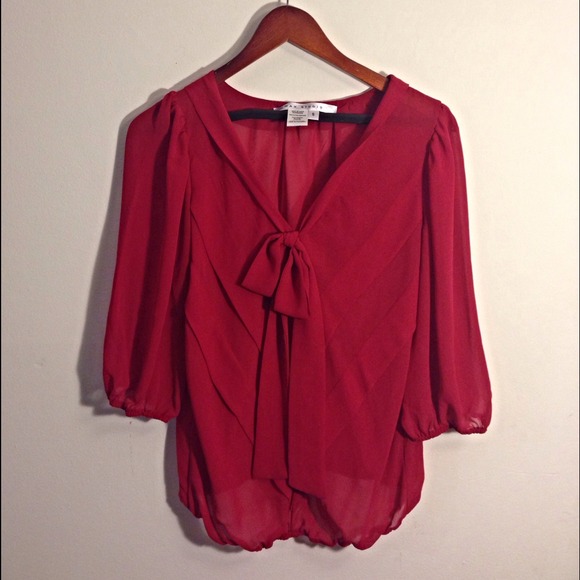 Max Studio Tops - Red Tie Front Sheer Blouse