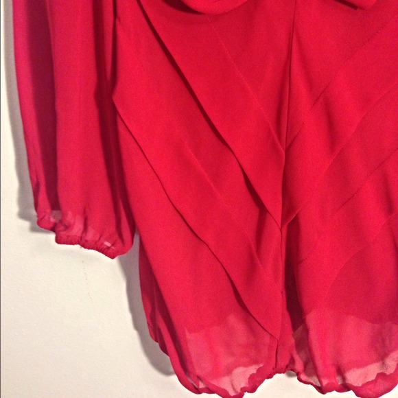 Red Tie Front Sheer Blouse - Picture 3 of 4