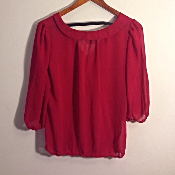 Red Tie Front Sheer Blouse - Picture 4 of 4