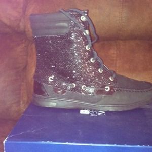 Hikerfish Black Glitter Sperry Topsider Boots