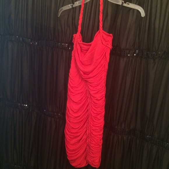 Bebe bright coral cocktail dress