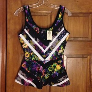 Floral & Chevron Peplum Top