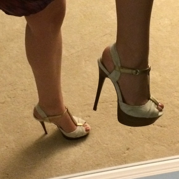 Aldo Stacked Platform Summer Heels Nude Gold 37 - Picture 3 of 4