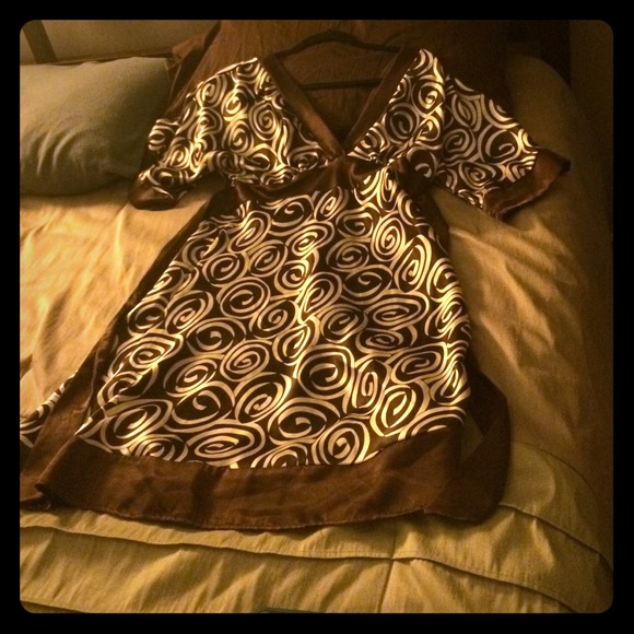 Brown trim satin soft dress