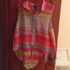 Colorful sheer button up tank top 3x