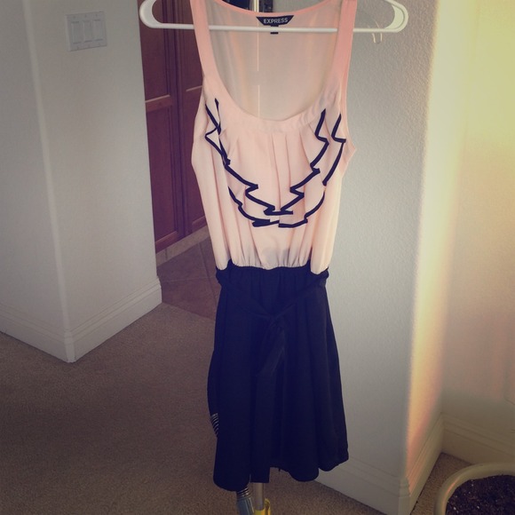 Pink and black ruffle mini dress