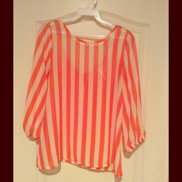 Coral stripe tunic with bow on back