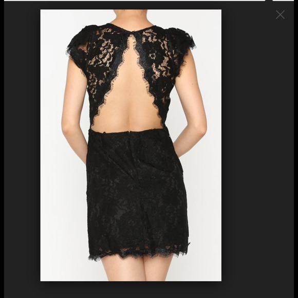 Black lace open back little black dress