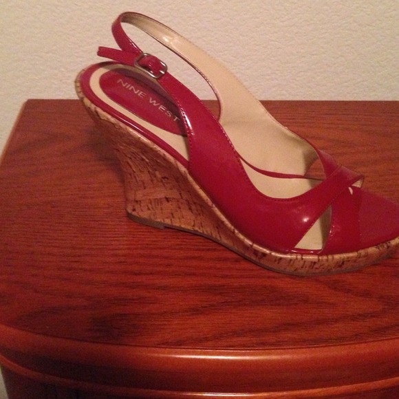 Nine West red patent leather sling back.