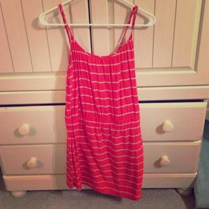 Red and taupe striped dress