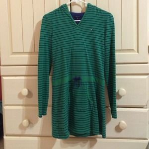 Green and blue striped dress