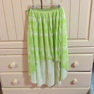 Green and white high low skirt