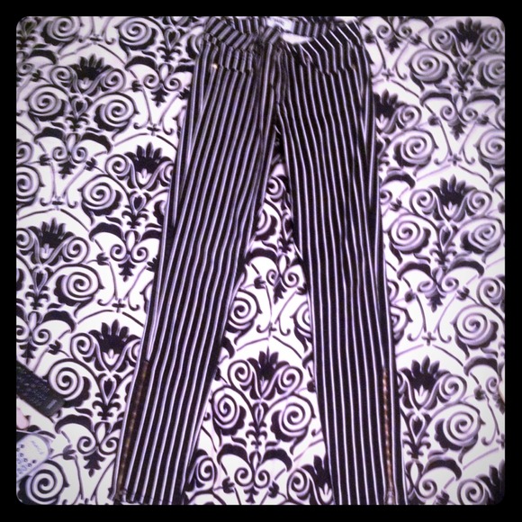 Paige Denim Black and White Pinstripe Jeans