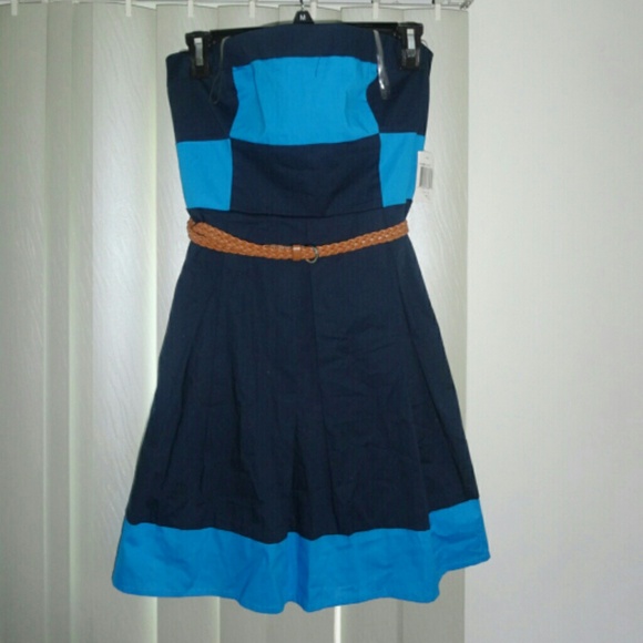 Blue Color block A-Line Bandaeu dress - Picture 2 of 3