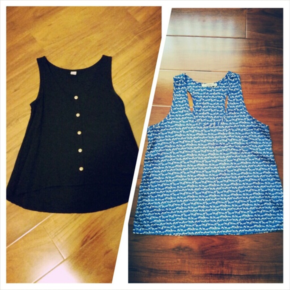 Deer blue and white tank top AND black tank top