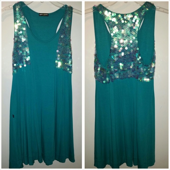 Turquoise Baby Doll Dress w/Sequins