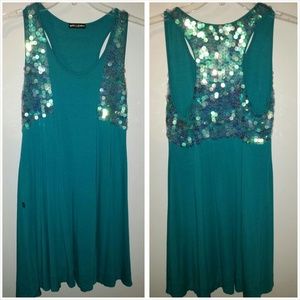 Turquoise Baby Doll Dress w/Sequins