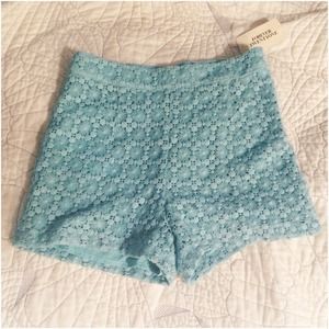 💥 F21 High Waisted, Pastel Blue Crochet Shorts