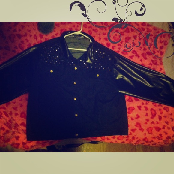 ▪️ Denim Studded Leather Button Up Jacket ▪️