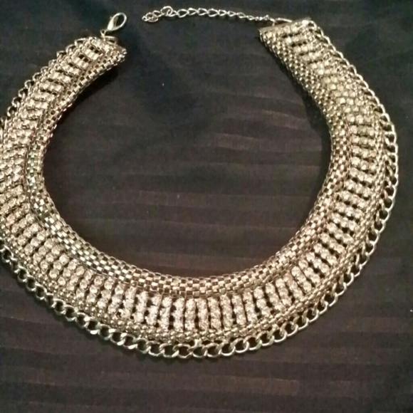 Silver crystal bib necklace