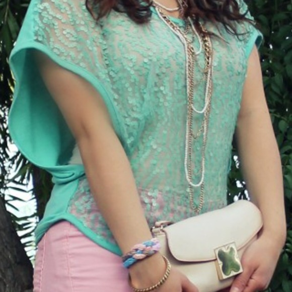 Mint colored sequin top