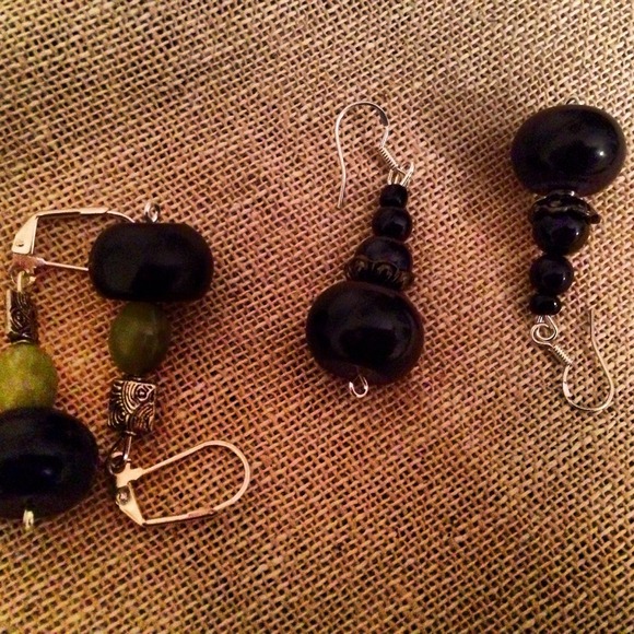 Onyx and jade earrings