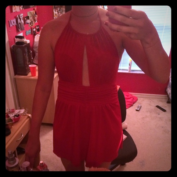 Red halter dress