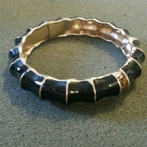 Black Hinged Acrylic Bangle (Bamboo Style)