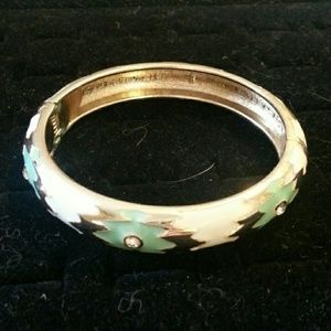 Mint & White Hinged Acrylic Bangle (Tribal Style)