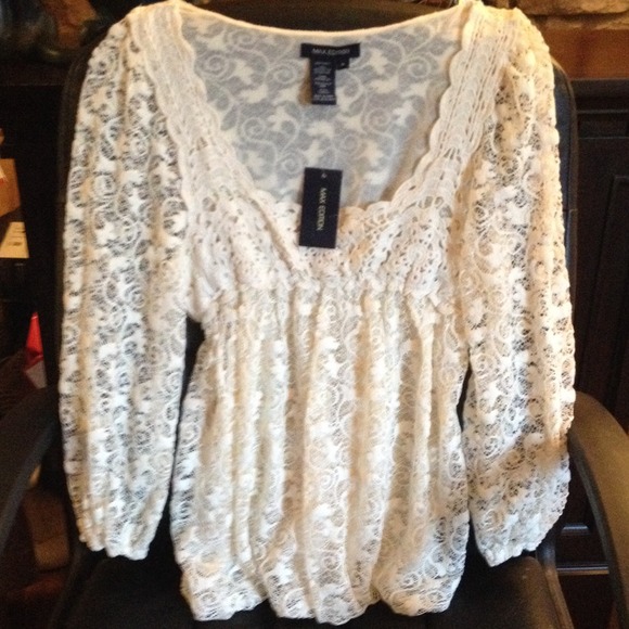 MAX ADDITION Tops - NOT FOR SALE OFF-WHITE LACED LINED shiRT