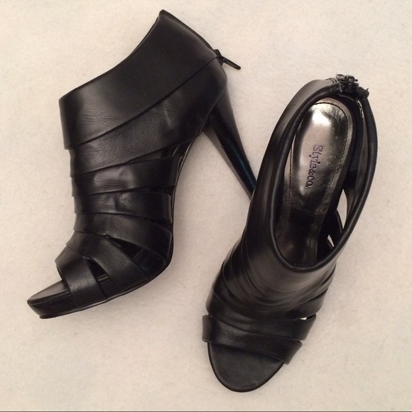 Style & Co. Shoes - STYLE & CO. BLACK CAGE, OPEN-TOE, PLATFORM BOOTIES