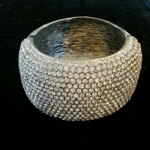 Silver Hinged Cuff Bracelet with 17 Rows of Cz.