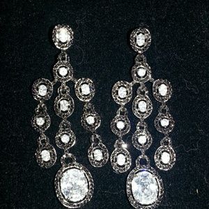 Black and White Cz Chandelier Earrings