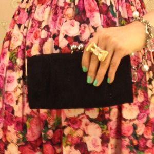 Black suede/patent clutch