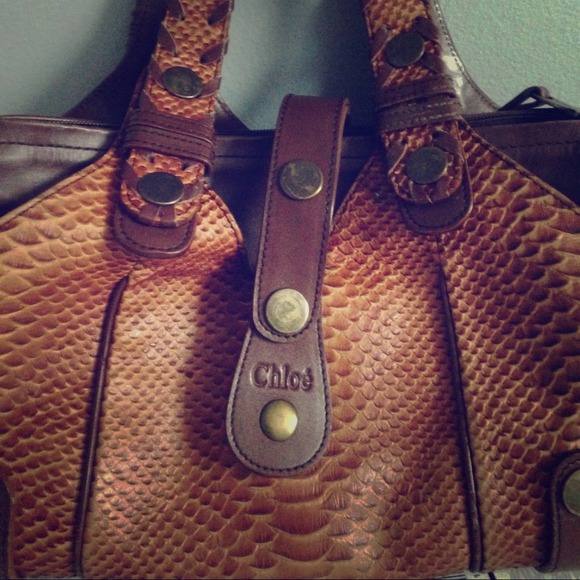 Chloe Brown Python and Leather Large Silverado Bag