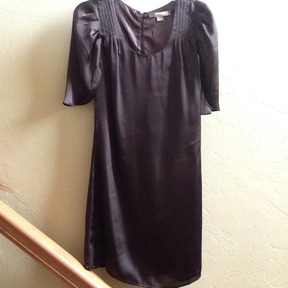 Brown satin shift dress