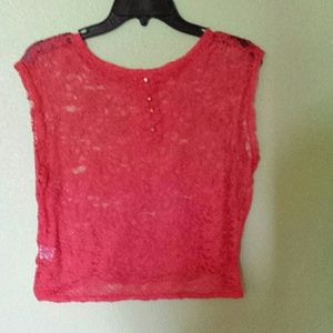 Coral lace crop top