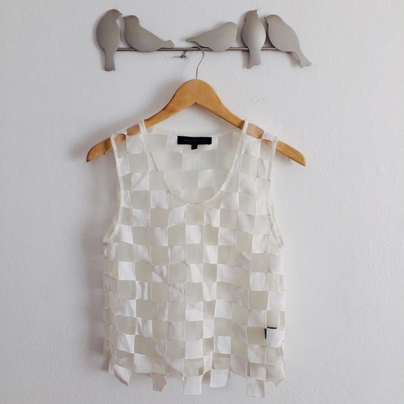 Sheer top with checkered contrast fabrics