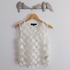 Sheer top with checkered contrast fabrics